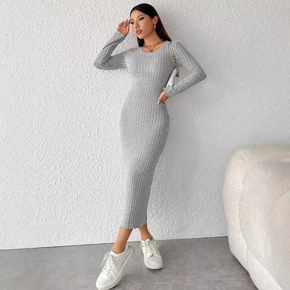 Damklänning Långärmad Enfärgad Polyester för Fina Dam Klänningar-5