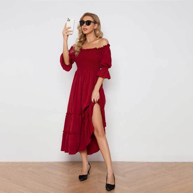 Kvinnors Lång Klänning A-Linjeformad Polyester-5