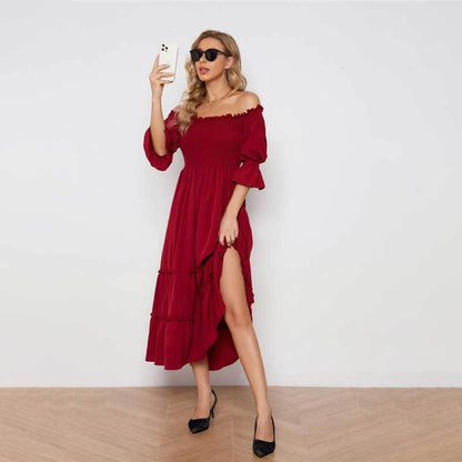 Kvinnors Lång Klänning A-Linjeformad Polyester-5