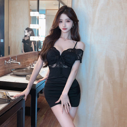 Kvinnors Axelfri Klänning Kort Polyester Elastan-2