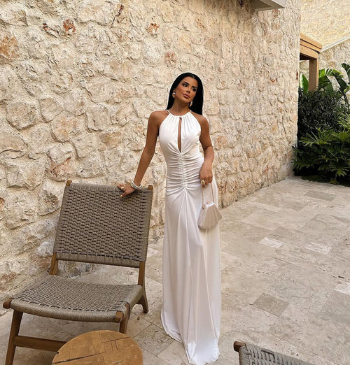 Damklänning A-linjeformad med Rynkade Detaljer Lätt Material-1