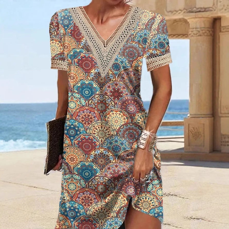 Dam Klänning Midi V-ringad A-linjeformad Polyester-3