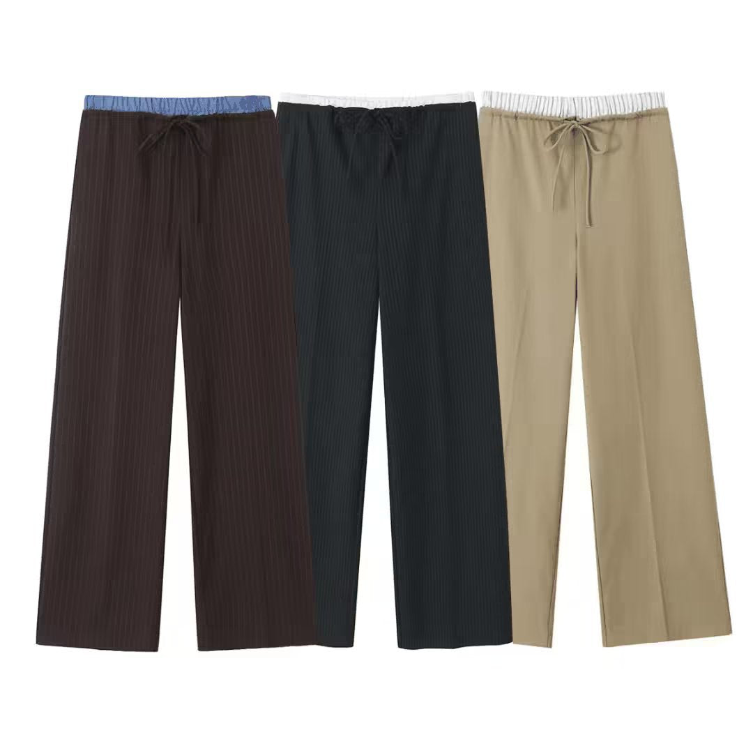 Herr Slim-Fit Byxor med Knappar och Patchwork i 100% Bomull-4
