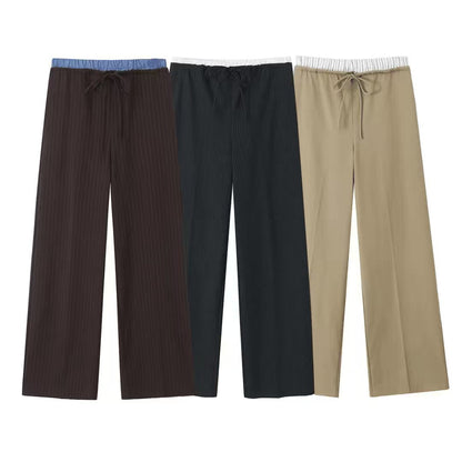 Herr Slim-Fit Byxor med Knappar och Patchwork i 100% Bomull-4