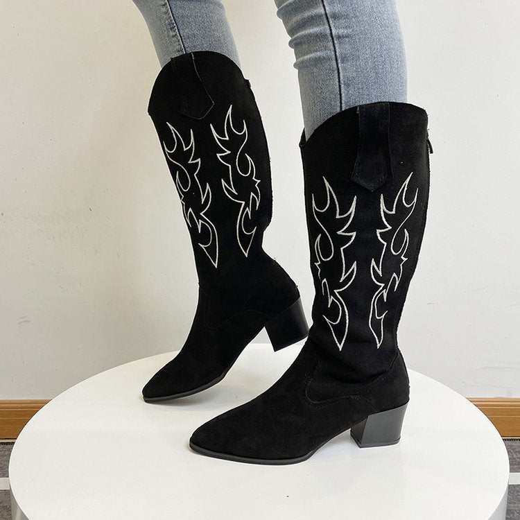 Dam Stövlar i Multicolor Lapptäckmönster - Fashionabel Klack av Mocka, 7 cm Klackhöjd, Stl 36-41 3