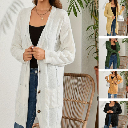 Kvinna Lång Kofta Cardigan Slim Fit Akryl-2