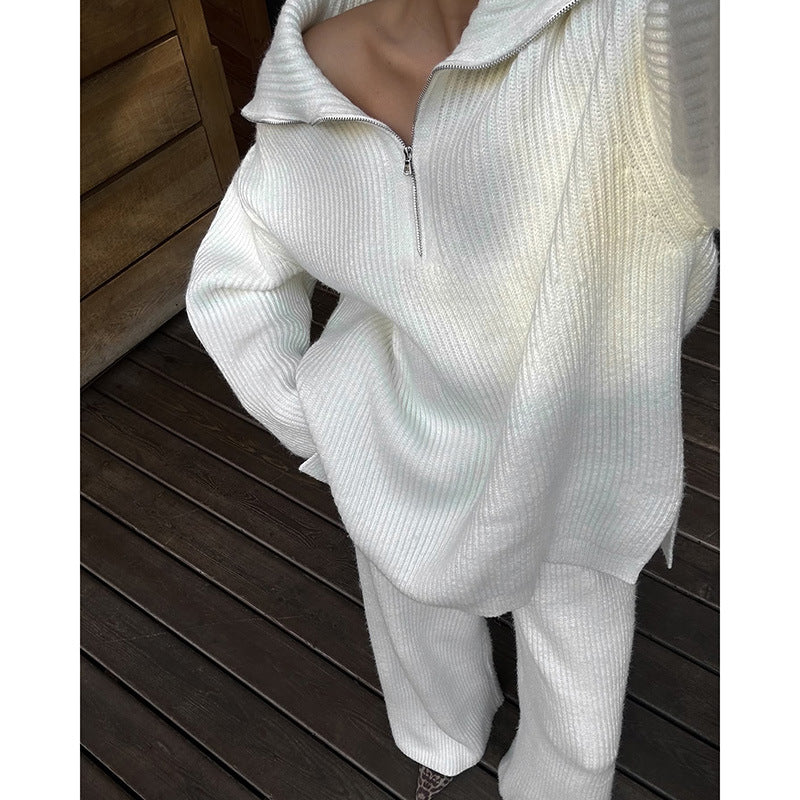 Oversize Dam Stickdräkt i Mjuk Ull med Blixtlås och Generös Krage – Perfekt för Alla Tillfällen 2