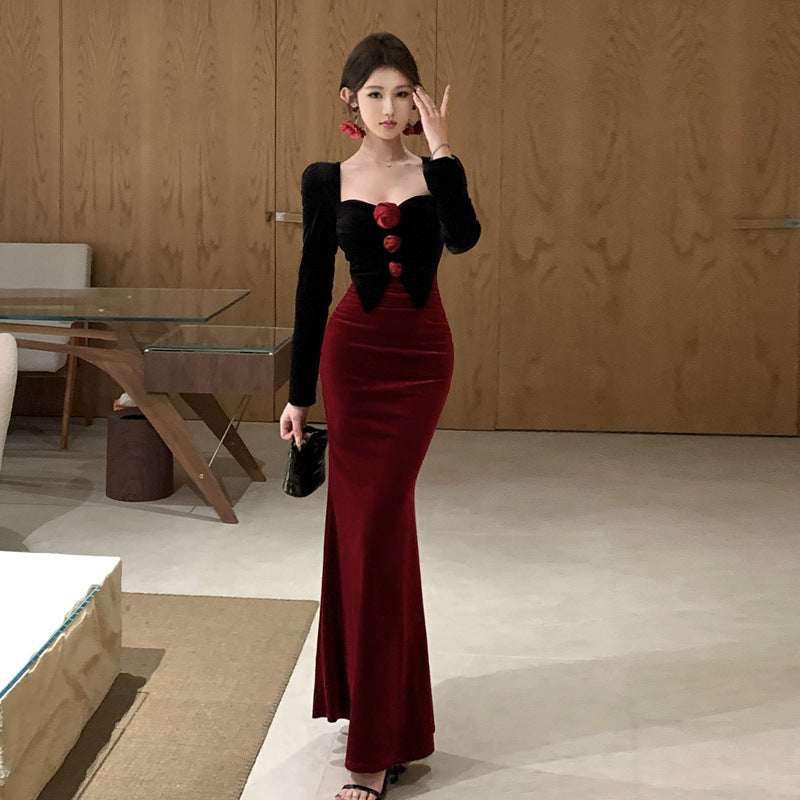 Kvinna Delad Klänning Blommig Färgblock Polyester Bomull-3