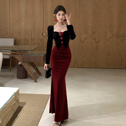 Kvinna Delad Klänning Blommig Färgblock Polyester Bomull-3