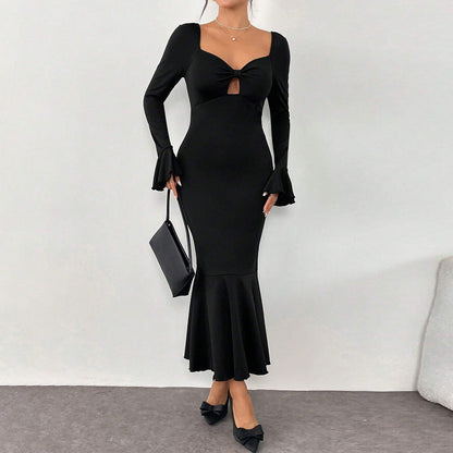 Dam Mermaid Kjol Slim Fit Monokrom Högkvalitativt Tyg-5