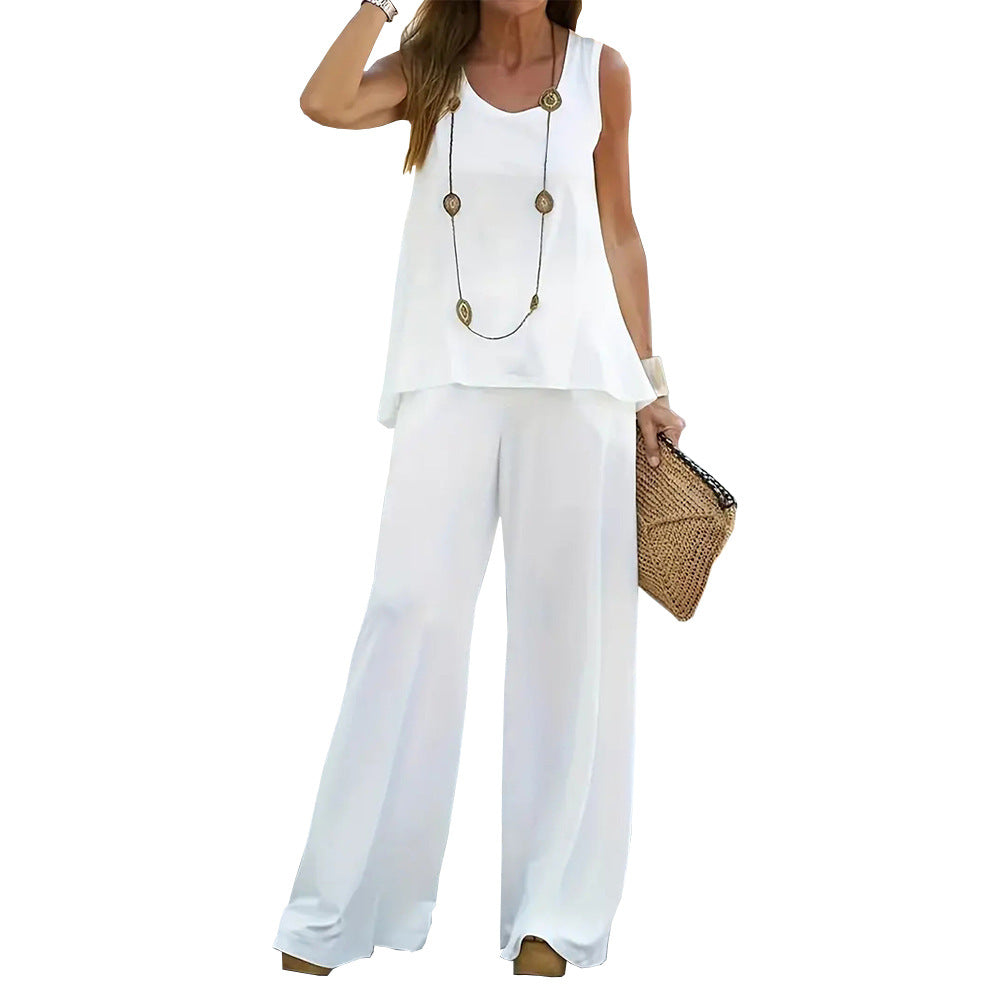 Dam Set Slim Fit Tanktop och Långbyxor i Bomull Monokrom Stil-4