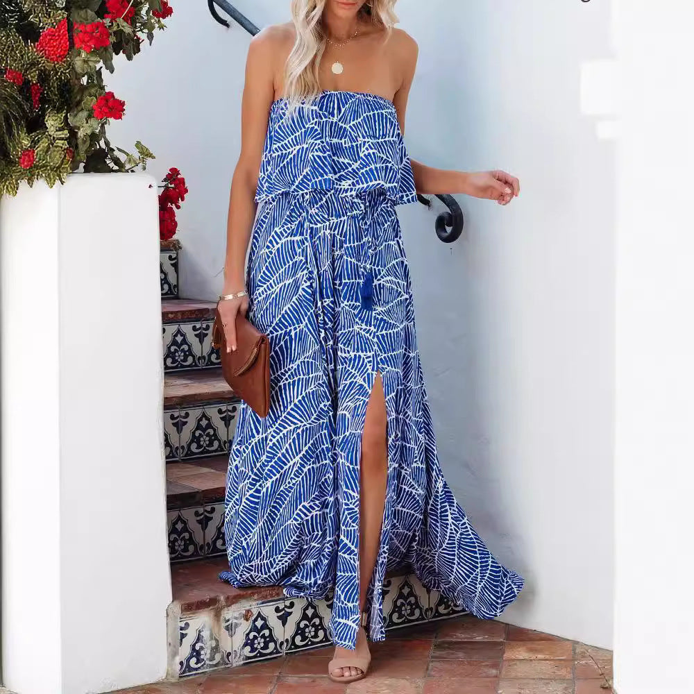 Kvinnors Lång Klänning En-axel A-linje Polyester-2