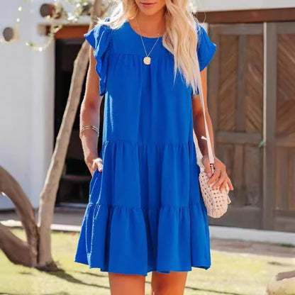 Kvinnors Midi Klänning Löst Vikta A-Line Polyester-3