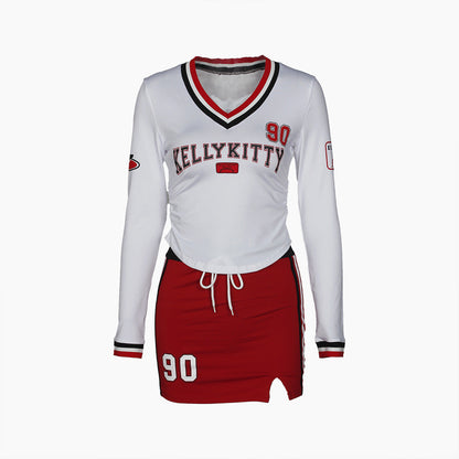 Variant image for Kvinnors Bodycon Set Långärmad Topp Polyester Miniröck-4