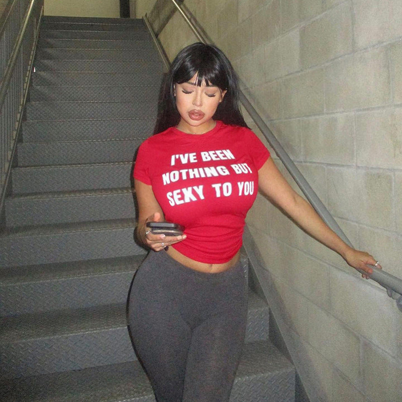 Kvinnors Skördetopp Figurnära Bomull med Uttalande Tryck-3