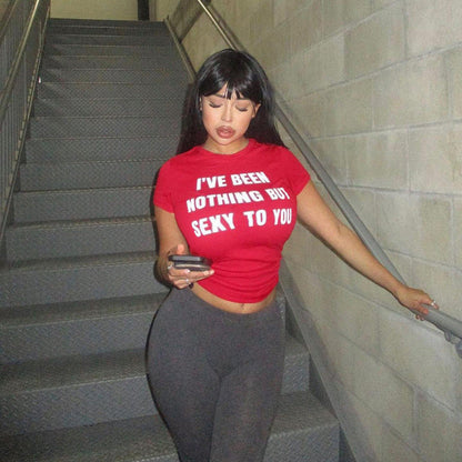 Kvinnors Skördetopp Figurnära Bomull med Uttalande Tryck-3