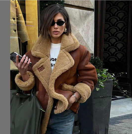 Vinterjacka Dam Shearling Stor Krage Mjuk Foder 1
