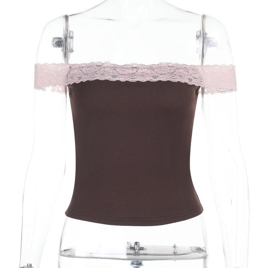 Kvinnors Off-Shoulder Festtopp med Delikat Spetsdetalj Polyester 1