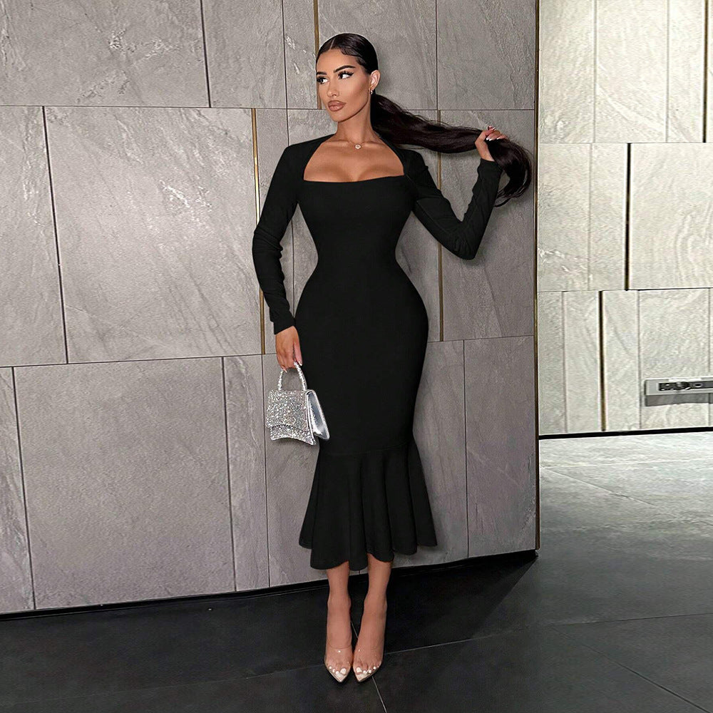 Kjol Dam Hög Midja Bodycon Stretch Material-5