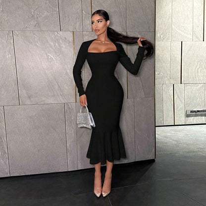 Kjol Dam Hög Midja Bodycon Stretch Material-5