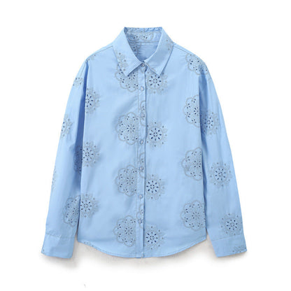 Unisex Skjorta Broderad Polyester Lång Ärmd-2