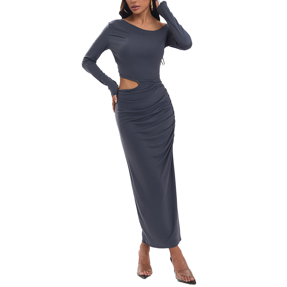 Maxiklänning Dam Off-Shoulder Elastisk Lång Klänning med Långa Ärmar och Sidoslits 5