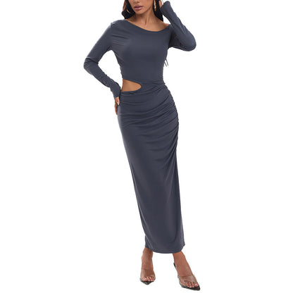 Maxiklänning Dam Off-Shoulder Elastisk Lång Klänning med Långa Ärmar och Sidoslits 5