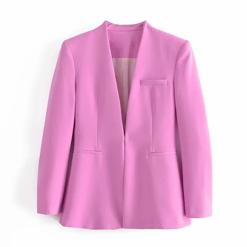 Dam Blazerjacka Lång Ärmar Polyester Enkelfärgad-3