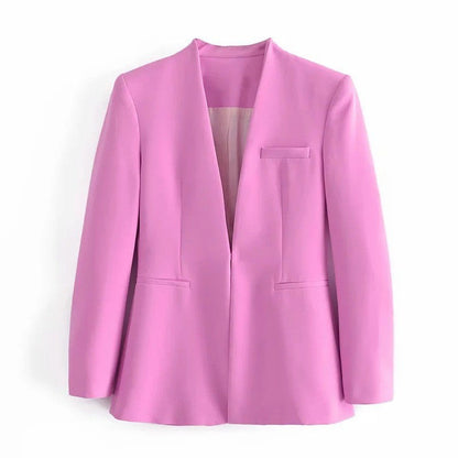 Dam Blazerjacka Lång Ärmar Polyester Enkelfärgad-3