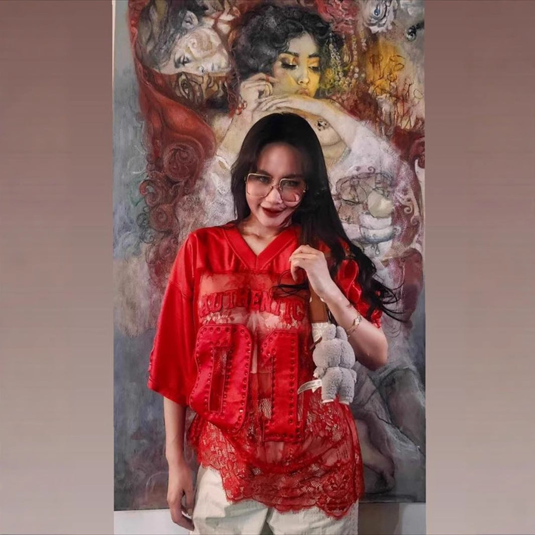 Dam T-shirt Kortärmad V-ringning Polyester Modern Design-4