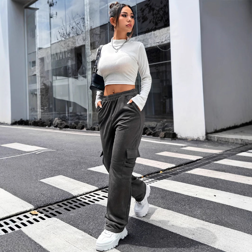 Fritidsbyxor Dam med Bred Snitt och Elastiskt Midjeband - Andningsbart Material för Sport och Avkoppling 2