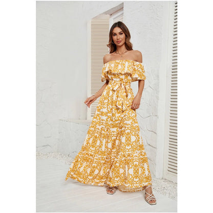 Variant image for Kvinnors Off-Shoulder Klänning Blommönster Rynkad Polyester-1