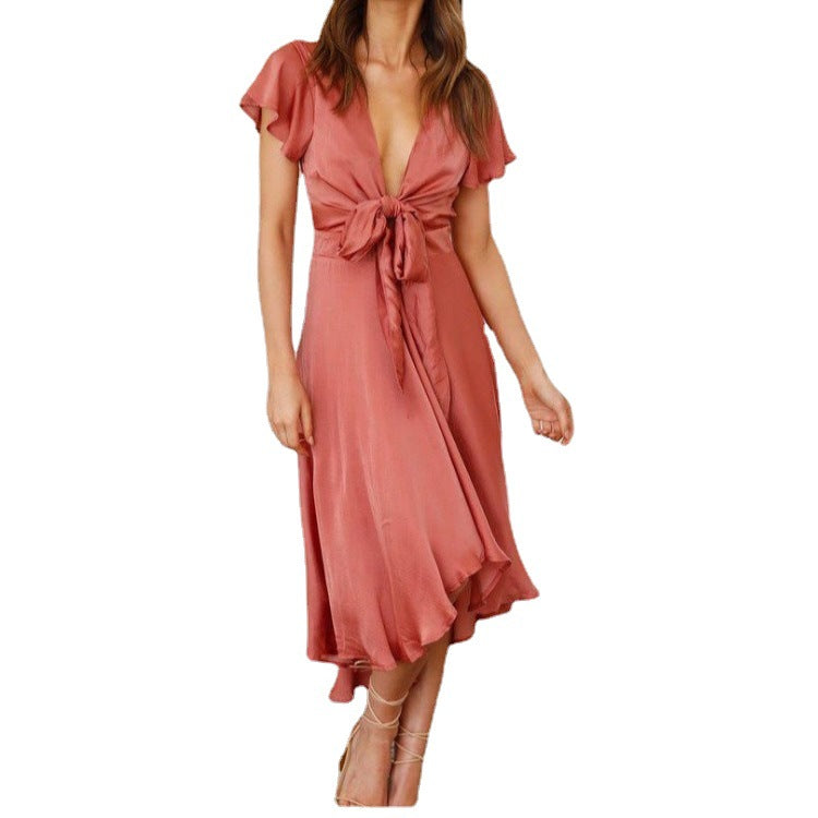 Kvinnor Klänning Oregelbunden V-ringning Kort Ärmar Polyester 4