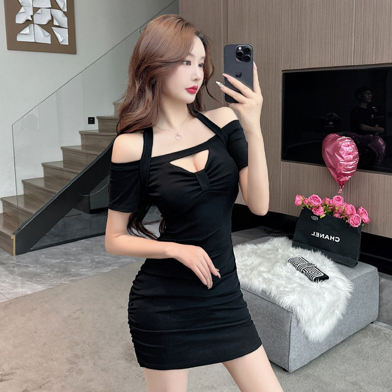 Dam Kort Klänning Bodycon Polyester Elegant Stenhalsring-4