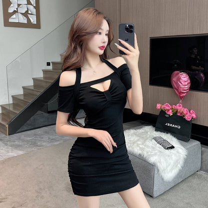 Dam Kort Klänning Bodycon Polyester Elegant Stenhalsring-4