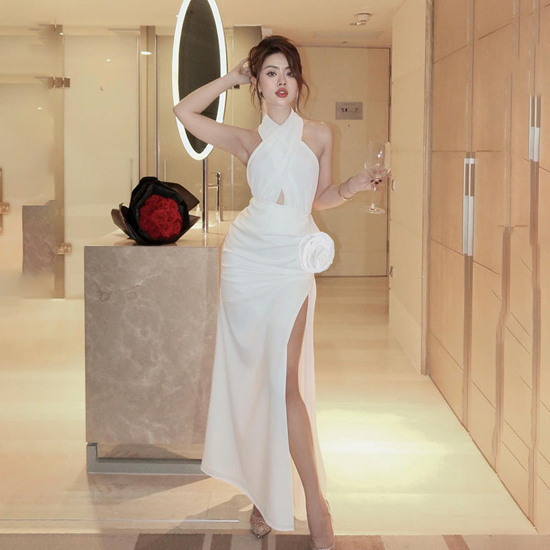 Enkel Asymmetrisk Bröllopsklänning i Mjukt Tyg – Elegant Kort Klänning för Bröllop och Fester 3