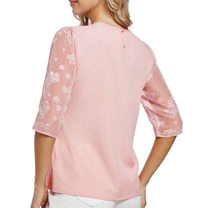 Dam Blus Minimalistisk Chiffong med Puffärmar-3