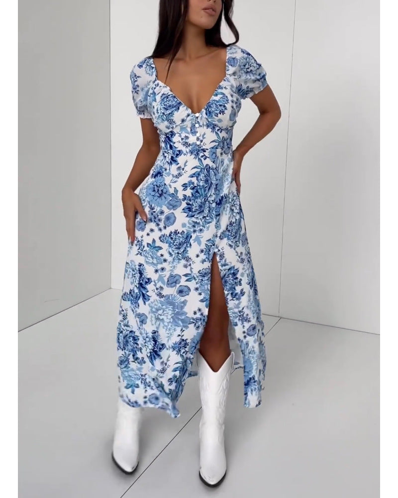 Fina Dam Klänningar Slim-Fit Midi Viskos med Slits och Rüsche-5