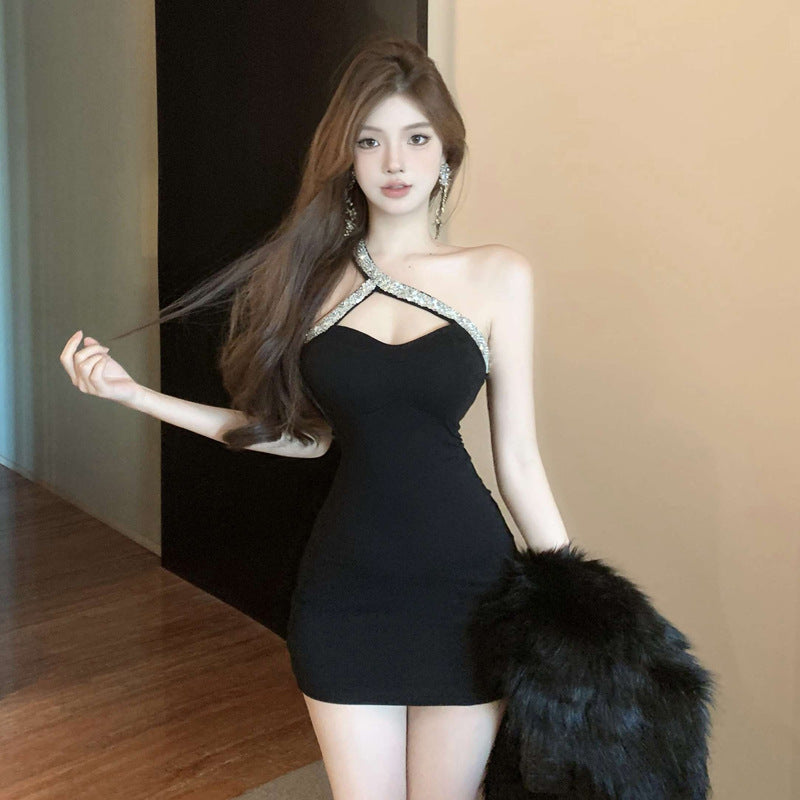 Dam Bodycon Klänning Asymmetrisk Axel Ärmlös Minikjol Polyester 3