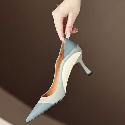 Damskor Stilettos Spetsig Tå Läder Medelhög Klack 2
