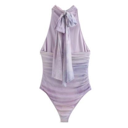 Dam Jumpsuit Faldig Ärmlös Satin Trekvartbyxor-2