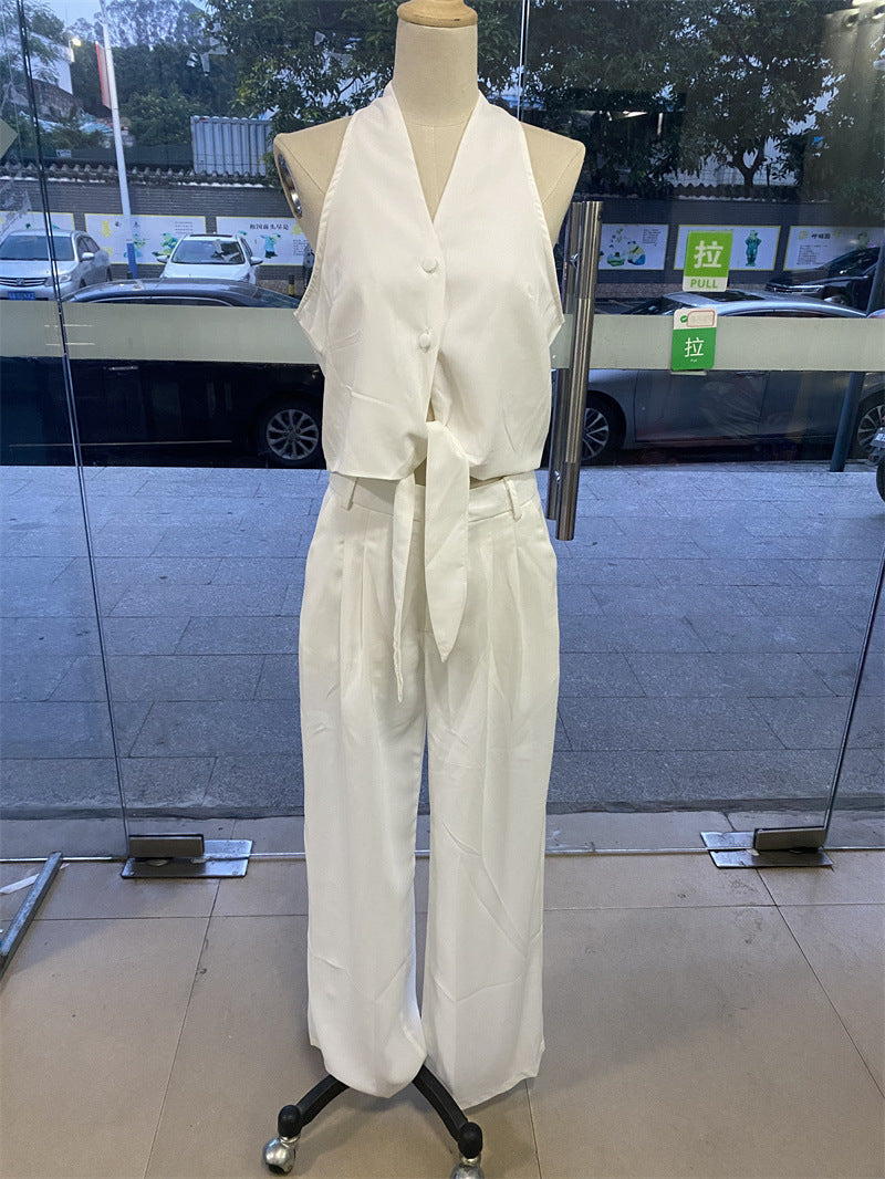 Variant image for Tvådelat Set Dam Hög Midja Ärmlös Skjorta Polyester-5