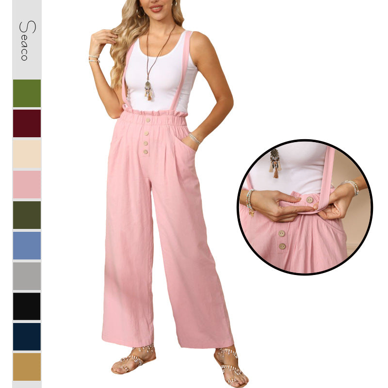 Kvinnors Raka Byxor Justerbar Midja 100% Bomull-2