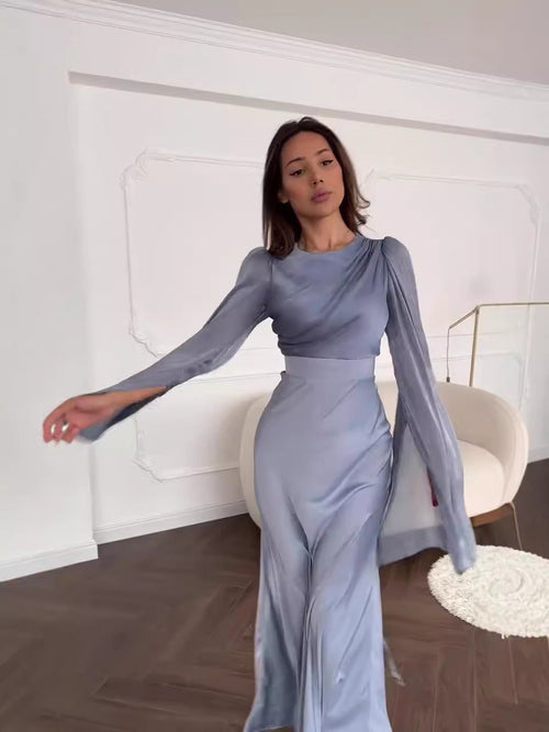 Damkläder Fishtail Kjol och Topp med Hög Midja Polyester-1