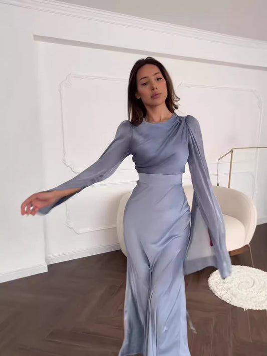 Damkläder Fishtail Kjol och Topp med Hög Midja Polyester-1