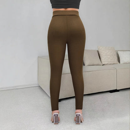 Kvinnor Leggings Hög Midja Ribbad Med Dragkedja Mjuk Blandning 2