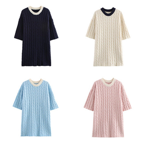 Fina Dam Klänningar Vridna Element Kontrastfärg Polyester Elegant Kort Ärmar-2