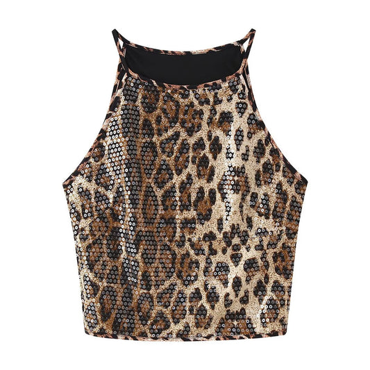 Dam Spaghetti Top Djurtryck Polyester med Paljetter-1
