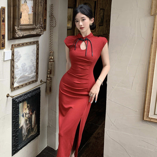 Damklänning Slim-Fit Vintage Polyester Cheongsam-1