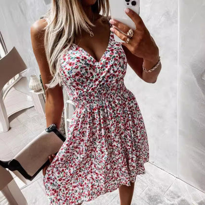 Kvinnors Midi Klänning Blommig V-Ringning Polyester A-Linjeformad-4